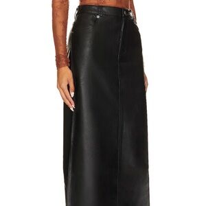 Free People Black Leather Midi Skirt